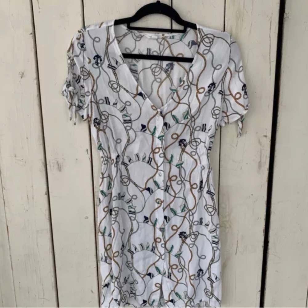 Blue Springfield Nautical  Knee Length Dress EU 38 White Button Size 8